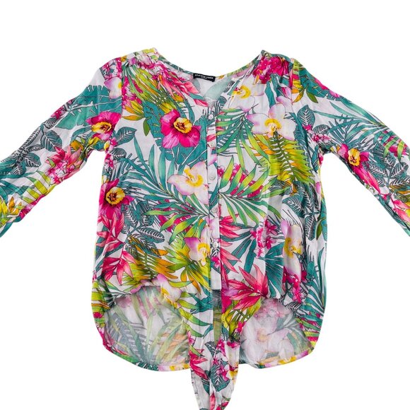 Cha Cha Vente Womens Tropical Floral Button-Down Long Sleeve Shirt Medium - Picture 1 of 5